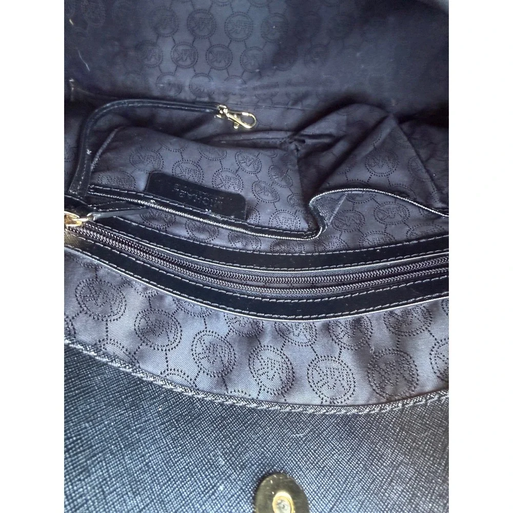 Michael Kors Hamilton Black Mixed Media Calf Hair Croc Embossed Leather Tote Bag